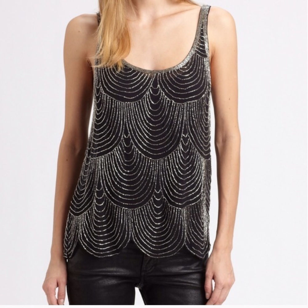 Joie Devani Scallop Beaded Silk Chiffon Tank Top Size XS